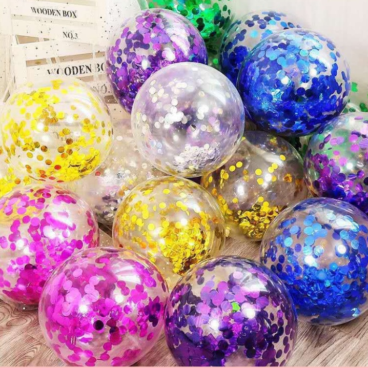 Set 10 Bóng Sequin Trong Suốt,Set Bóng Trang Trí Phòng Cưới,Bóng Bay Sinh Nhật,Sự Kiện,...