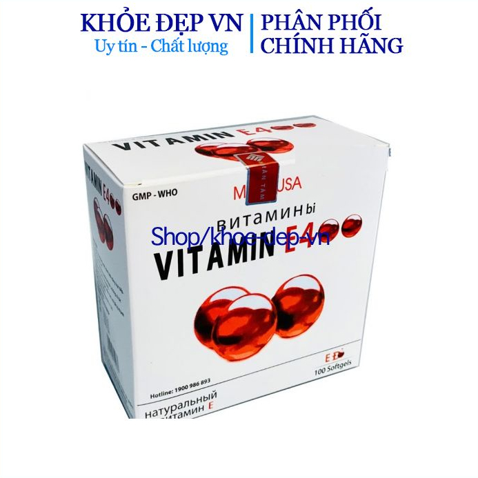 Viên uống đẹp da Vitamin E400 E Đỏ 4000mcg, Aloe vera 500mg - Hộp 100 viên