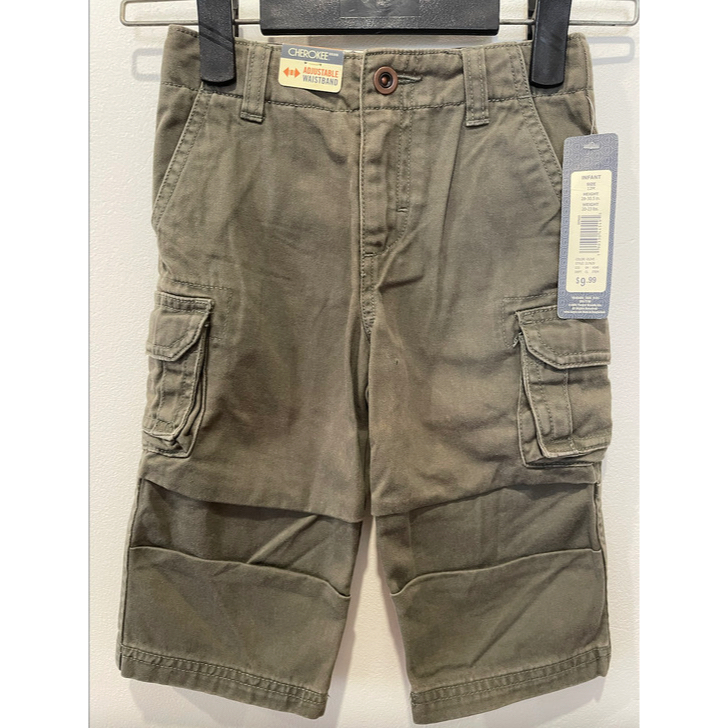 QUẦN KHAKI BÉ TRAI - CHEROKEE - XANH RÊU - 1 TUỔI 77.50CM 10KG - 2 TÚI TRƯỚC SAU - 3 TẦNG - ĐÓNG CÚC TRƯỚC