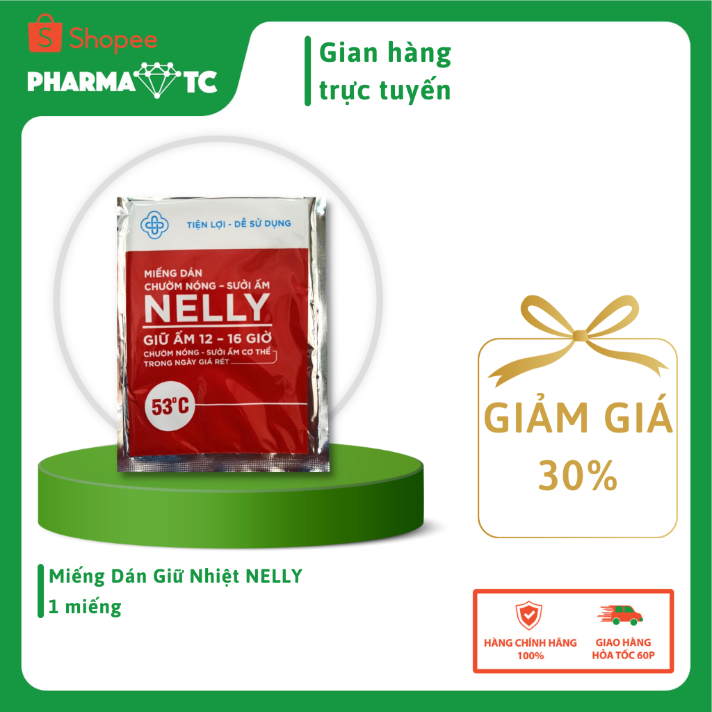 Miếng dán giữ nhiệt Nelly, chườm nóng cho phụ nữ đến kỳ, tác dụng đến 16h - 1 Miếng - PharmaOTC