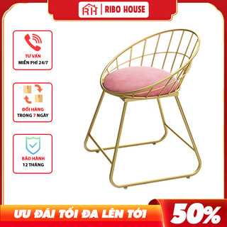 Ghế trang điểm RIBO HOUSE khung sắt,ghế trang trí phòng ngủ phòng khách ban công spa nails RIBO55