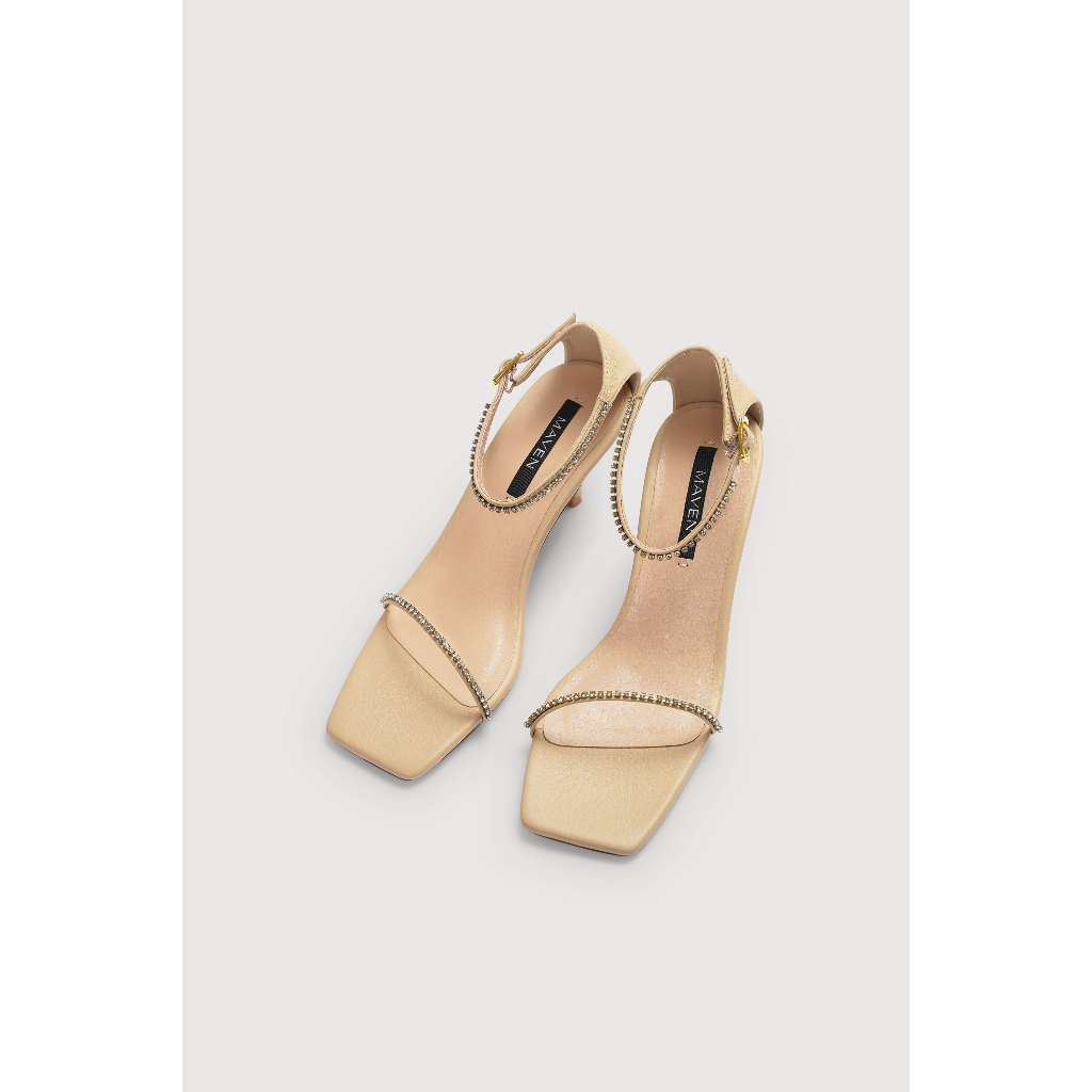 MAVEN - Giày cao gót quai mảnh đính đá Somi Diamond Beige Heels 7cm