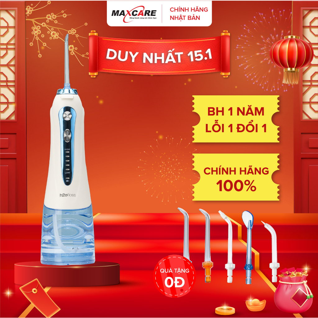 Máy Tăm Nước H2oFloss HF9P 5 Cấp Độ Tia Nước, Lực Bắn 130PSI, Pin 2500mAh, Dung tích 300ml, Đổi Mới 12 tháng, Tặng Túi