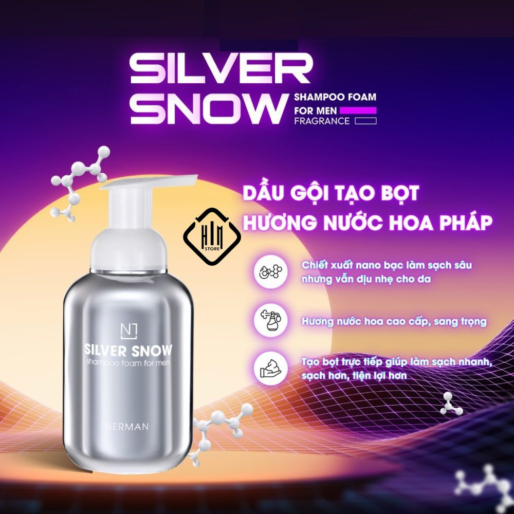 Dầu gội nam giới tạo bọt Nano bạc Nerman Silver Snow - Hương nước hoa cao cấp dung tích 350ml