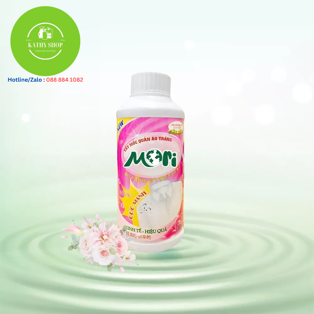 Tẩy mốc quần áo trắng MORI, tẩy vết ố vàng, thâm kim trên quần áo trắng chai 500ml