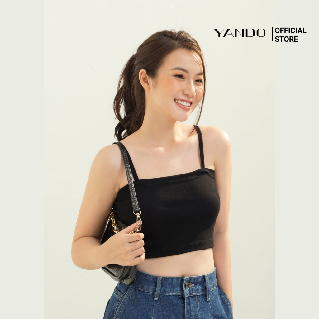 Áo croptop nữ hai dây thời trang YANDO AT12-Chất liệu Thun thun borip - co giãn Đen Trắng 2 màu