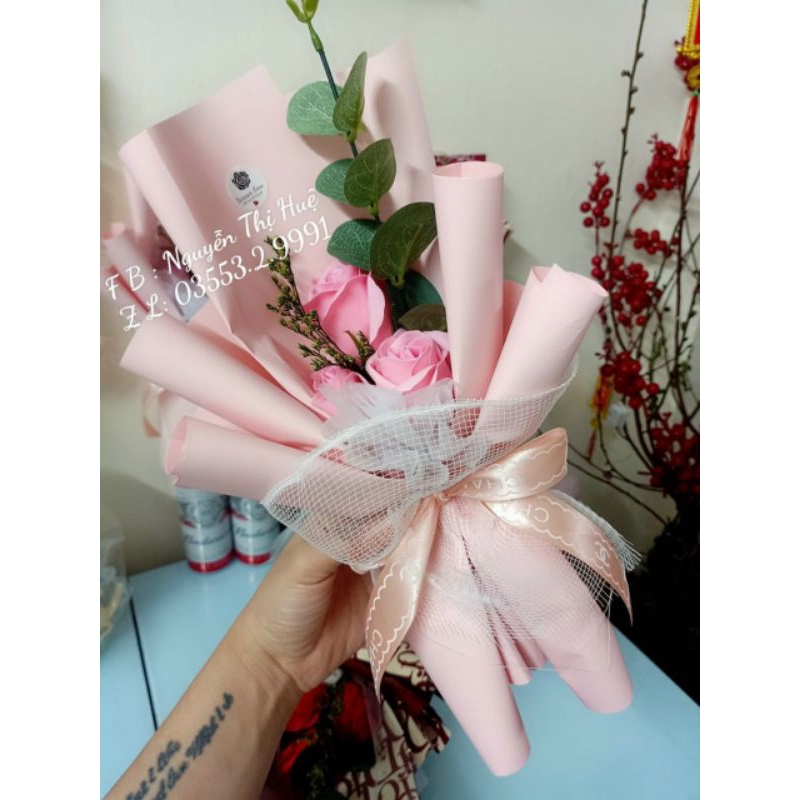 Bó hoa 3 bông sáp+túi thiệp (Vui lòng đặt từ 2 bó )