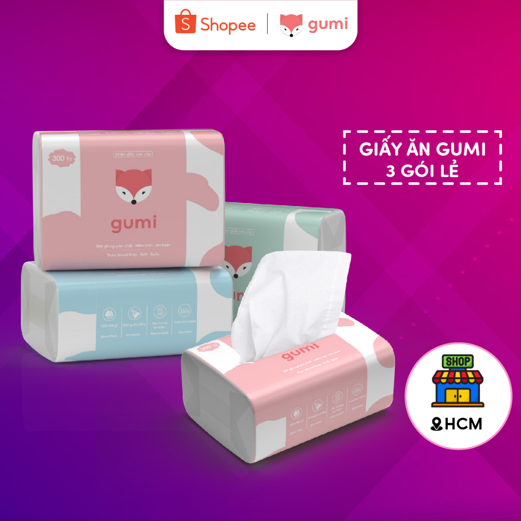 Khăn giấy ăn Gumi bộ 3 gói cao cấp tiện lợi