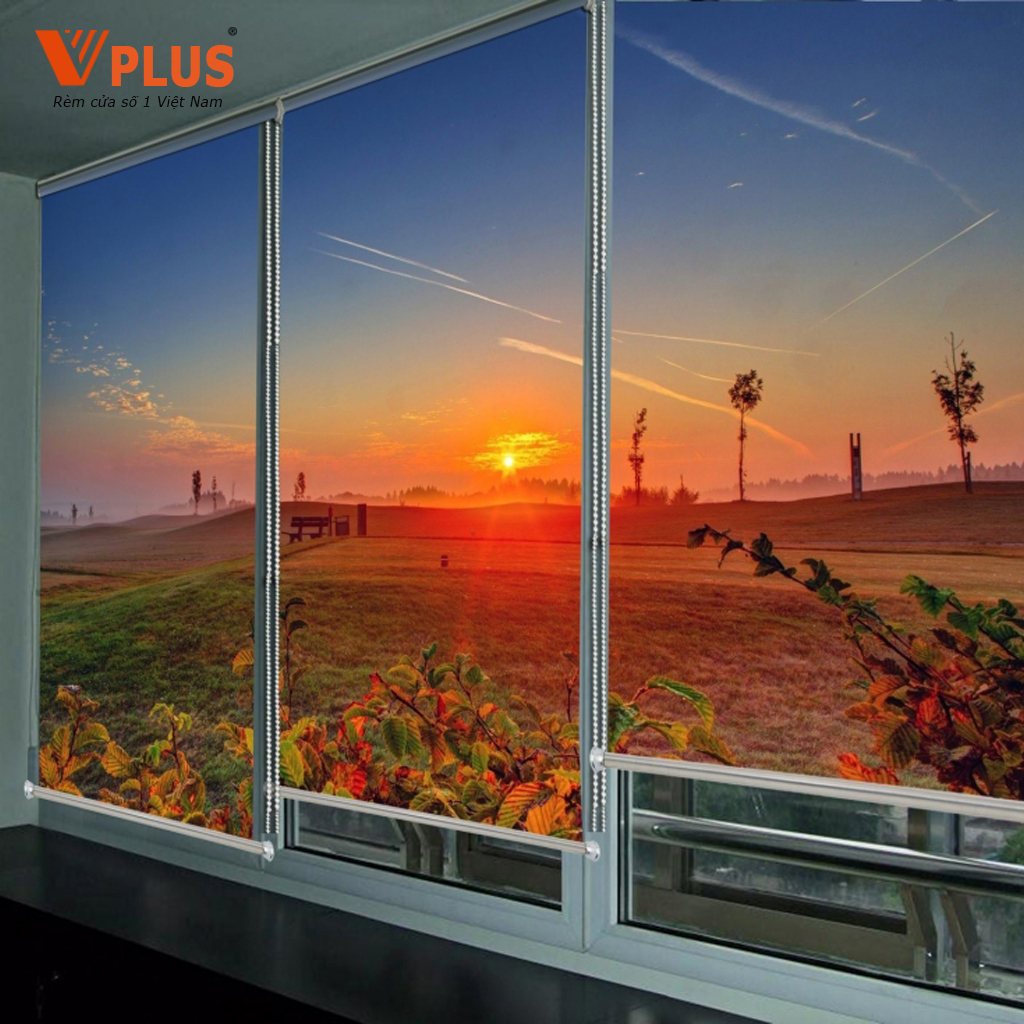 Rèm cuốn in tranh VPLUS che nắng trang trí cửa sổ phòng khách ngủ vách kính văn phòng, nhiều mẫu làm mọi kích thước