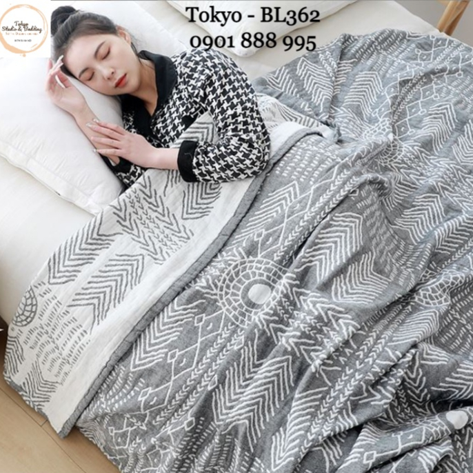 SO26_Chăn Thu Xô Cotton Sợi tre Organic siêu kháng khuẩn 3 lớp