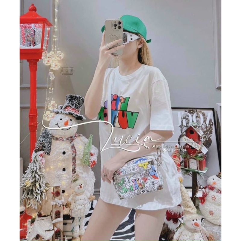 Áo phông cổ tròn in chữ to form dấu quần chất cotton 100%