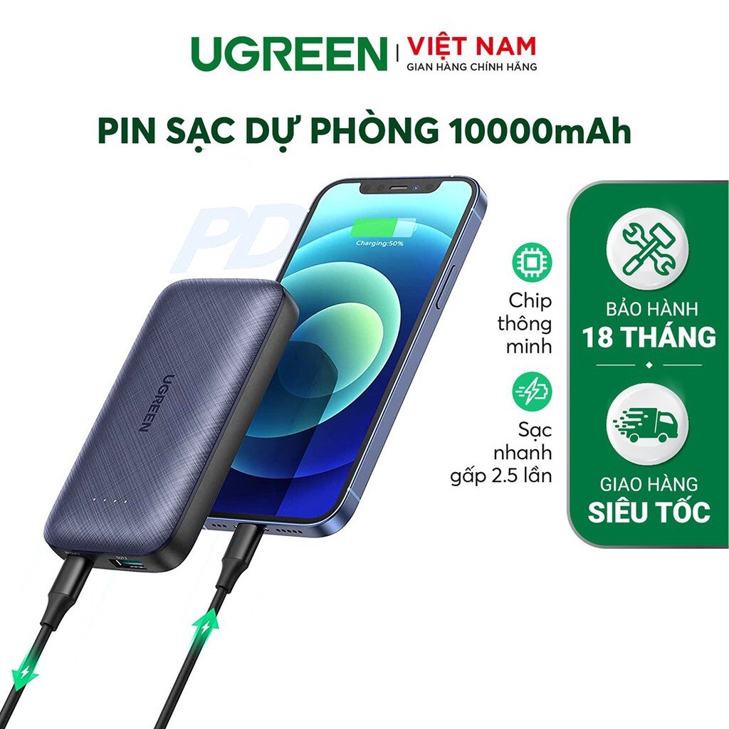 Pin Sạc Dự Phòng Mini 10000mAh UGREEN PB178 Hỗ trợ PD + QC 3.0 | Sạc Nhanh 20W - Bảo Hành 18 Tháng - Hàng Chính Hãng