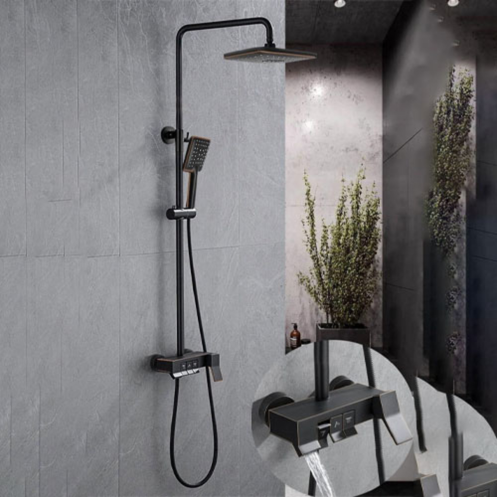 Bộ vòi hoa sen 4 nút nóng lạnh tlc nút bấm hiển thị nhiệt độ qua màn hình led