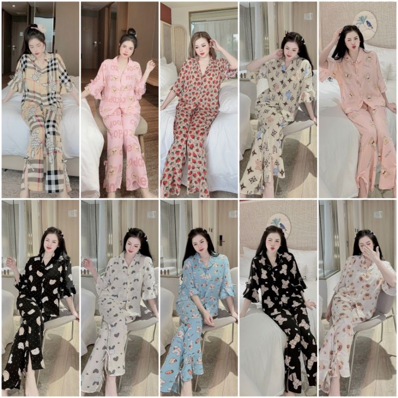 Đồ bộ Pijama tay loe nơ xinh xắn dễ thương, chất lụa mango mềm mịn mát