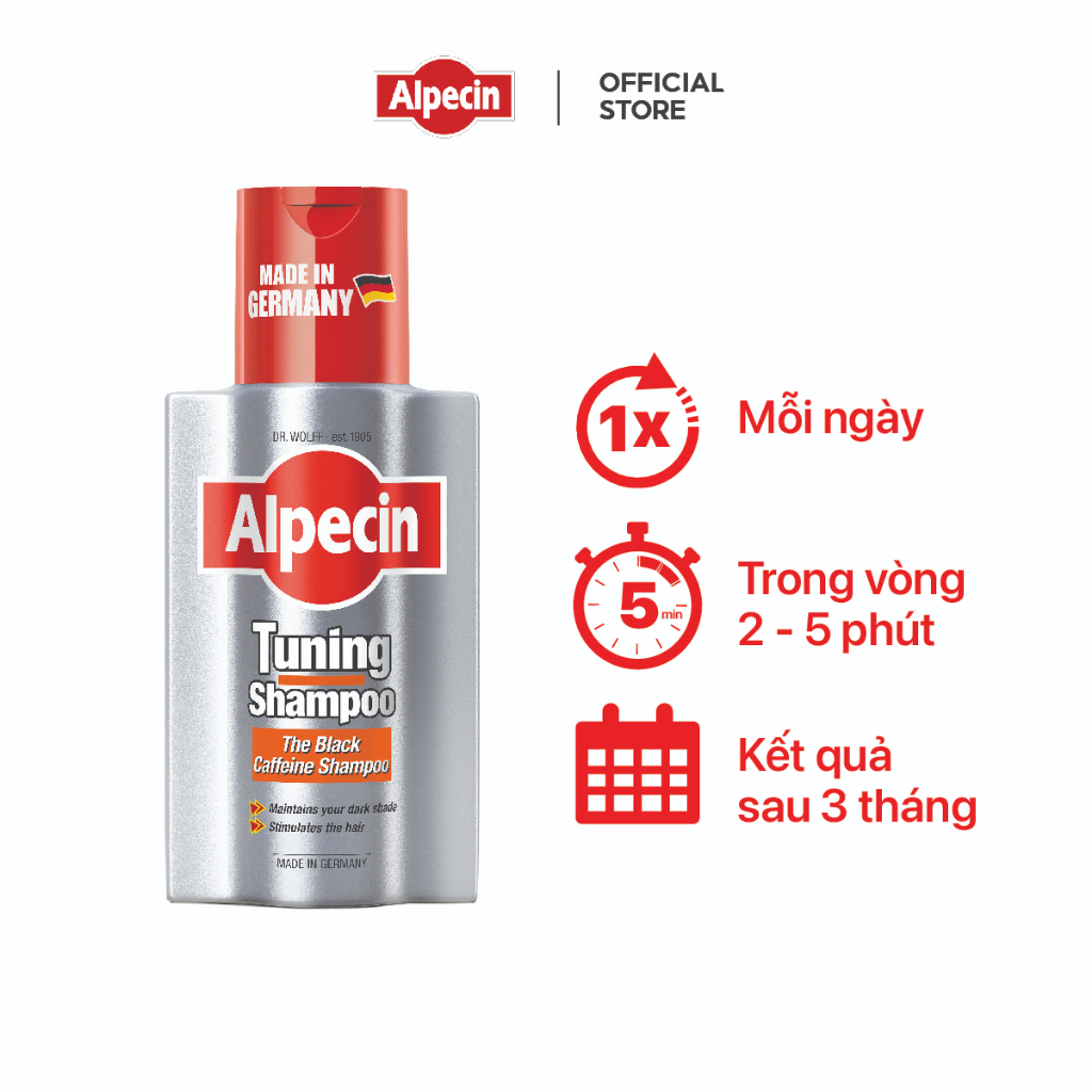 Combo 6 dầu gội phủ bạc Caffeine Alpecin Tuning giúp làm đen tóc tự nhiên, ngăn rụng tóc