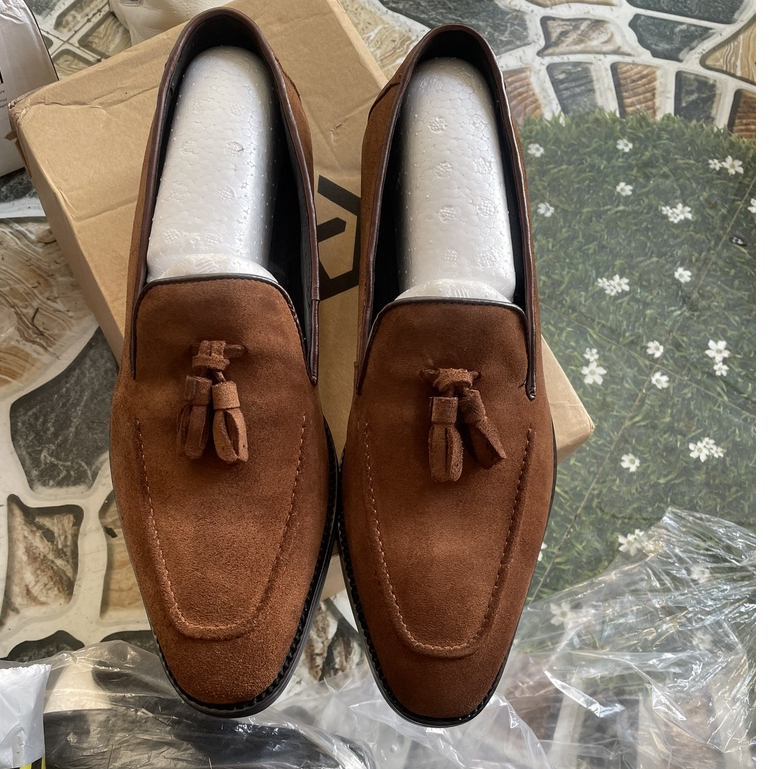 Giày lười nam da lộn ERMAND da bò thật bảo hành 1 năm kiểu dáng Tasseled Loafer - Mã T161