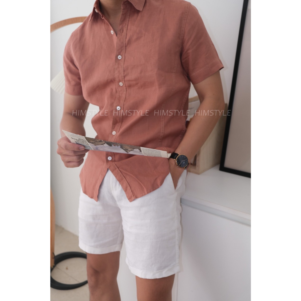 Áo Sơ Mi Nam Linen Tưng Tay Ngắn 1 Túi