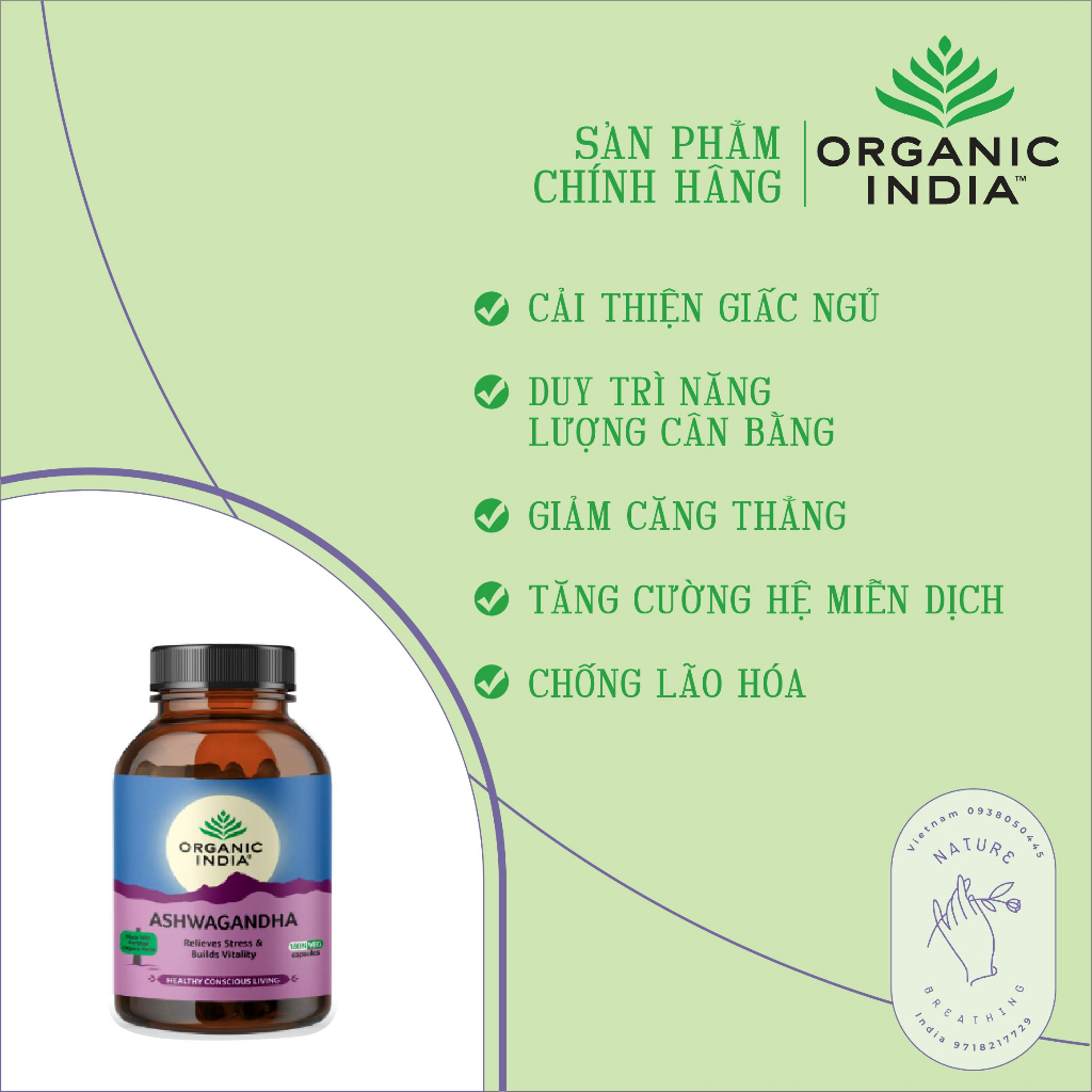 Viên Uống Nhân Sâm Ấn | Giảm căng thẳng, hỗ trợ sức khỏe tinh thần  | Organic India Ashwagandha theo khoa học Ayurveda