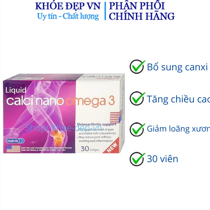 Viên uống Liquid Calci Nano Omega 3 hỗ trợ sức khoẻ xương khớp, phát triển chiều cao, ngừa loãng xương - Hộp 30 viên