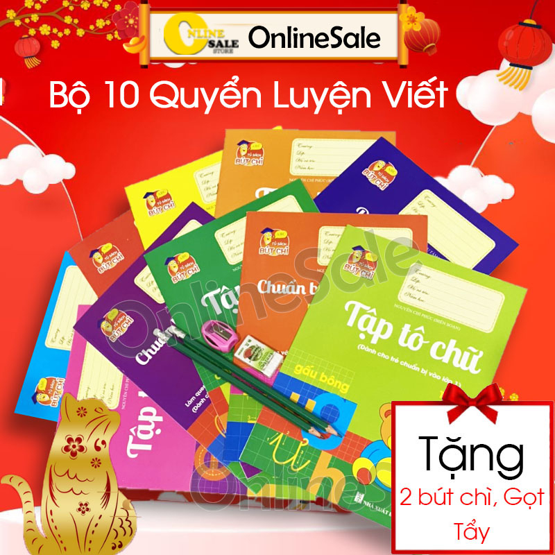 ☘️Mua 1 Tặng 4☘️ Bộ 10 Quyển Vở Dành Cho Bé Mẫu Giáo Mầm Non Luyện Viết Tập Tô Chữ To Từ 3 4 5 Tuổi Tặng 2 Bút+Gọt+ Tẩy