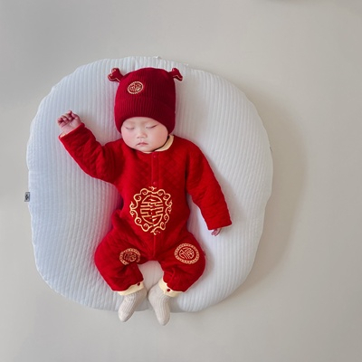 Body trần bông sắc đỏ diện Tết KÈM MŨ LEN  VÀ TẤT cho bé