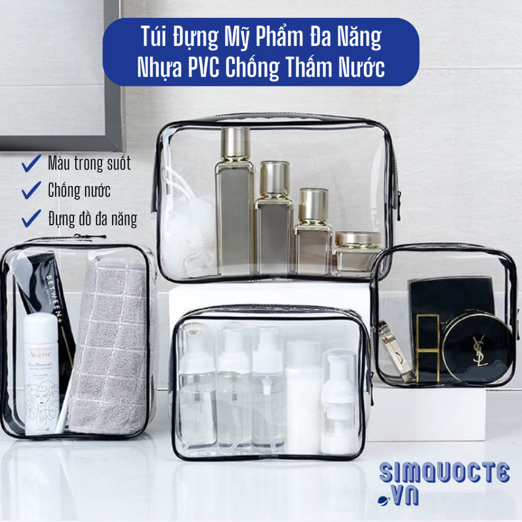 Túi đựng mỹ phẩm đồ dùng cá nhân đi du lịch cỡ lớn chất liệu nhựa PVC chống thấm nước tiện lợi phong cách tối giản TMP39