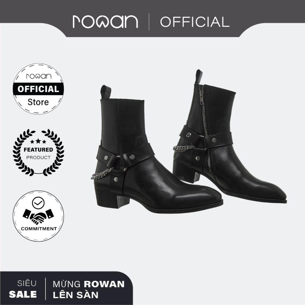 Giày boots nam Rowan Chain x Harness Boots In Black (SS2023) - Da bò cao cấp thật 100%