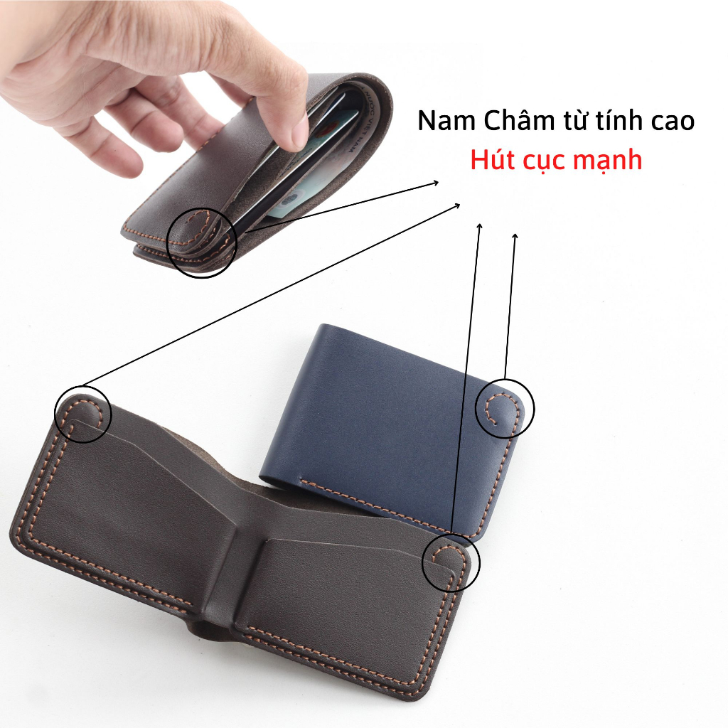 Ví sen 4 , da bò thật , bóp mini nhỏ gọn AMADIO