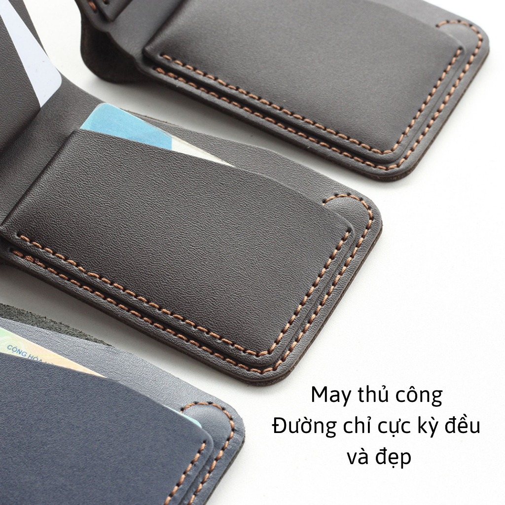 Ví sen 4 , da bò thật , bóp mini nhỏ gọn AMADIO