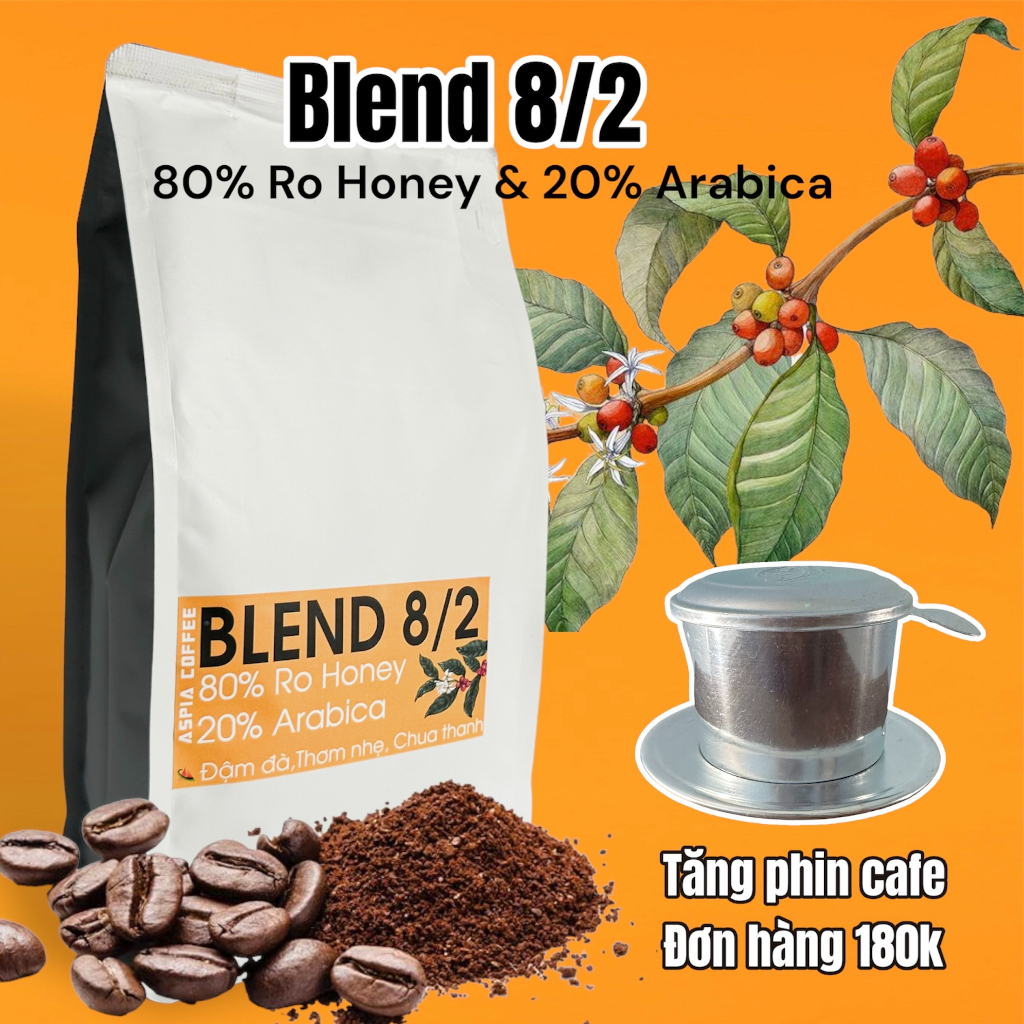 Cà phê NGUYÊN CHẤT BLEND 8/2 Robusta Honey và Arabica, Cafe rang xay, pha phin,máy vị ĐẬM ĐÀ, THƠM NHẸ, CHUA THANH