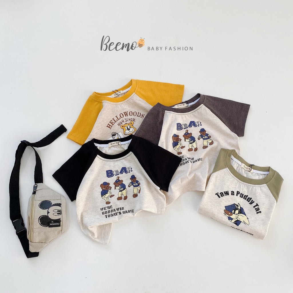 Áo thun cộc tay cho bé BEEMO, chất liệu cotton, thiết kế tay áo raglan B263