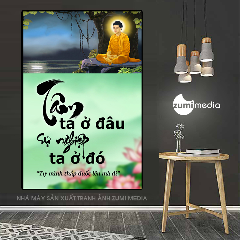 Tranh Phật, Tâm ta ở đâu sự nghiệp ta ở đó, gỗ lụa 50x75