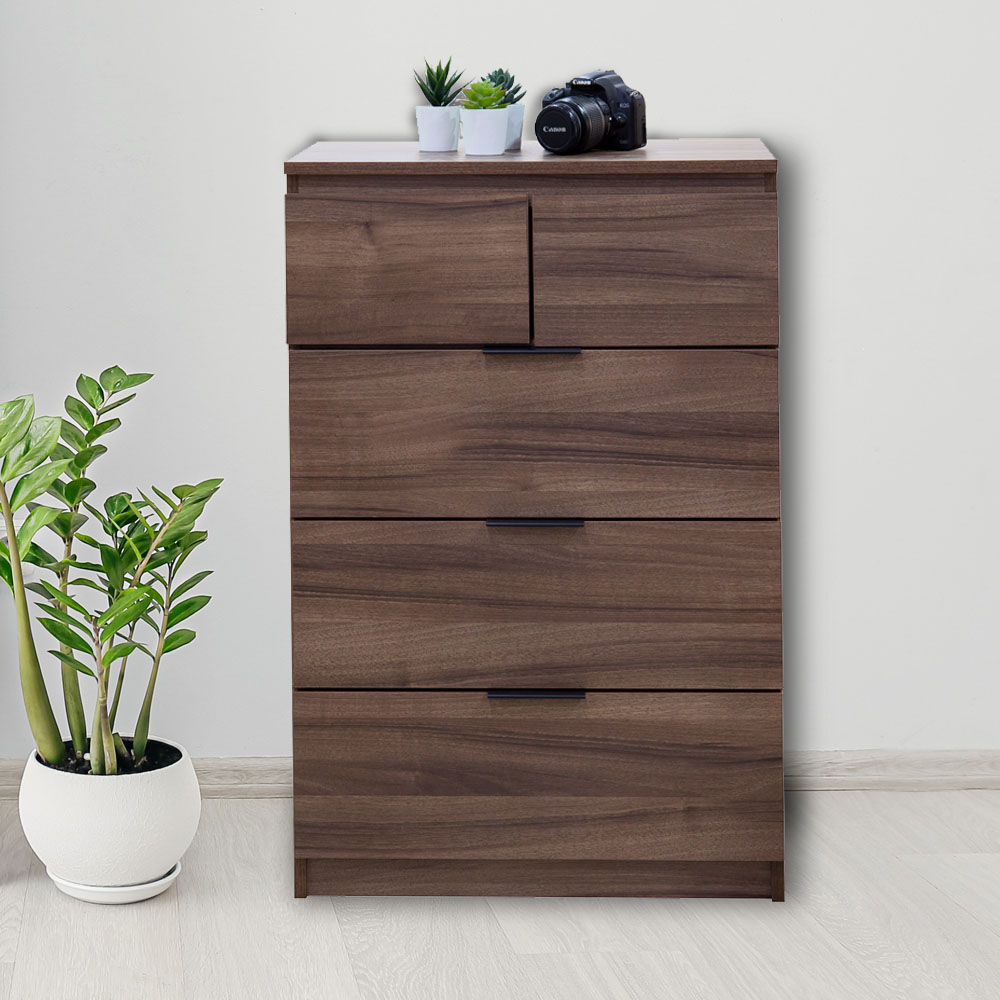 HomeBase FURDINI tủ đa năng 4 tầng 5 ngăn kéo BON bằng gỗ ép MDF Thái Lan W59XD39XH89CM màu gỗ óc chó