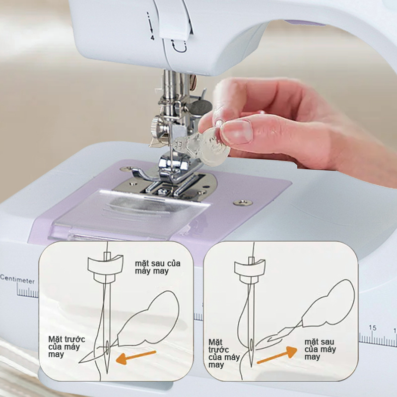 Máy May Mini Gia Đình 12 Đường May, Có Vắt Sổ, May Được Vải Thun Kèm Chân Vịt , Máy may gia dụng mini hai dây tốc độ đa năng