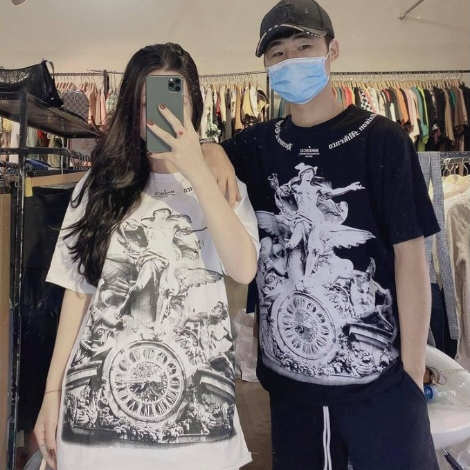Áo thun cộc tay unisex form rộng họa tiết Miken vòng cổ in kín 2 mặt A076 áo phông nam nữ oversize co giãn 4 chiều