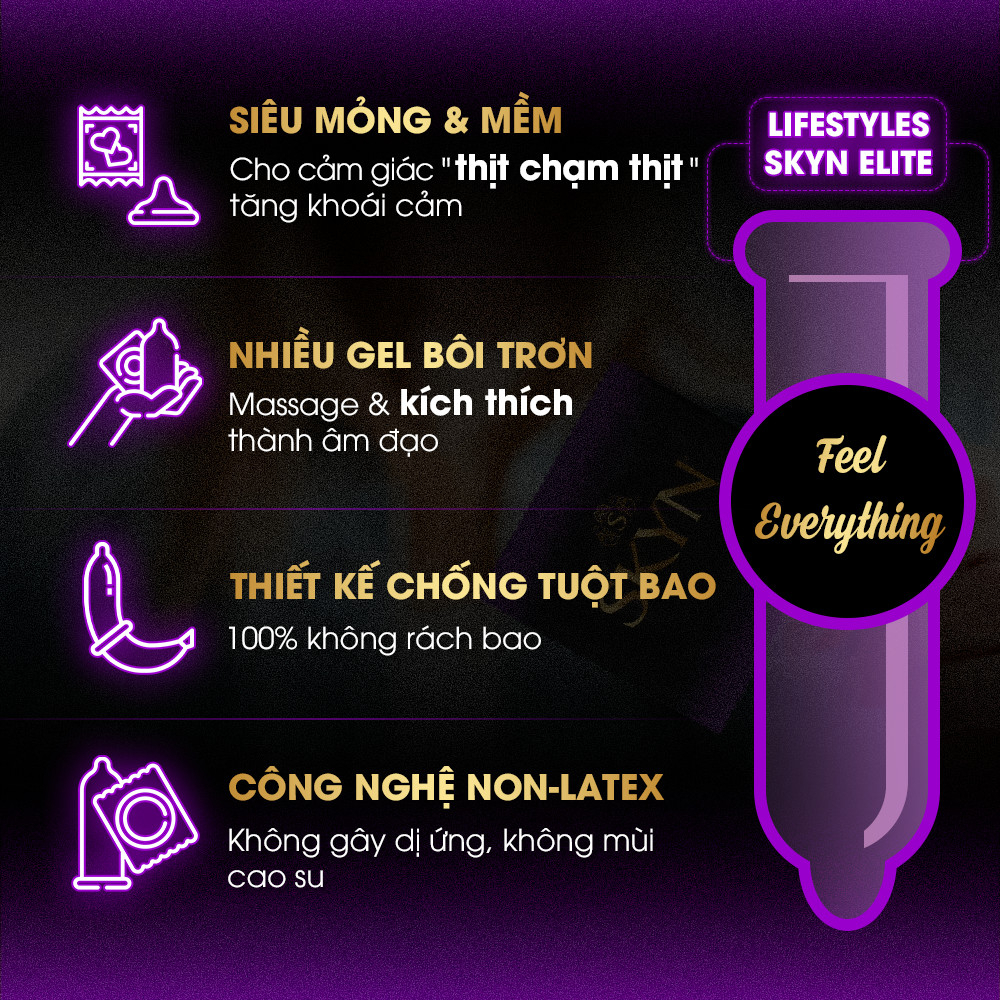 Combo 3 Bao Cao Su Non-latex Siêu Mềm Siêu Mỏng LifeStyles SKYN ELITE Không Mùi Cao Su, Không Gây Dị Ứng - Hộp 3 bao