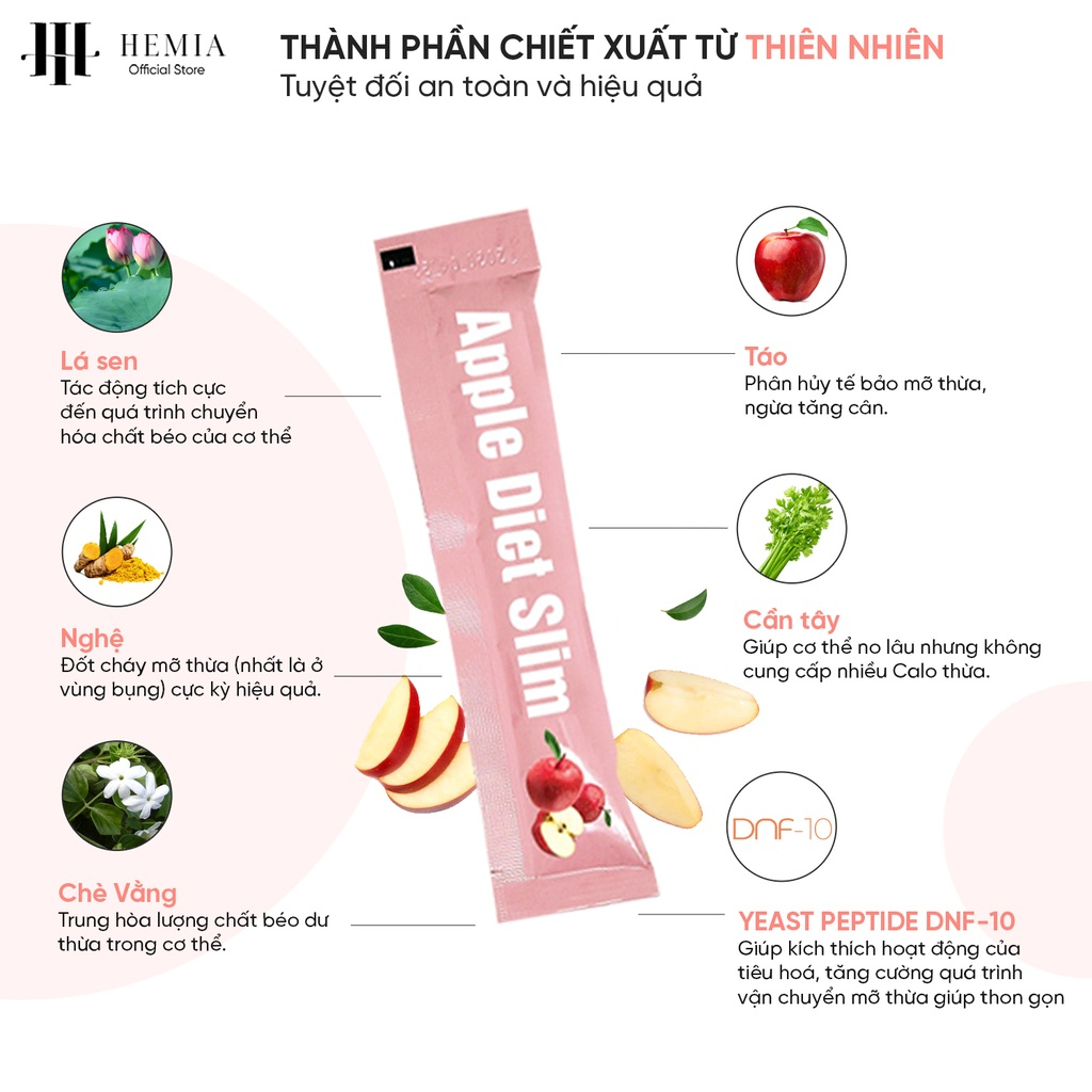 Thạch Táo Giảm Cân Hemia Hàn Quốc chính hãng Apple Diet Slim Hộp 10 Gói