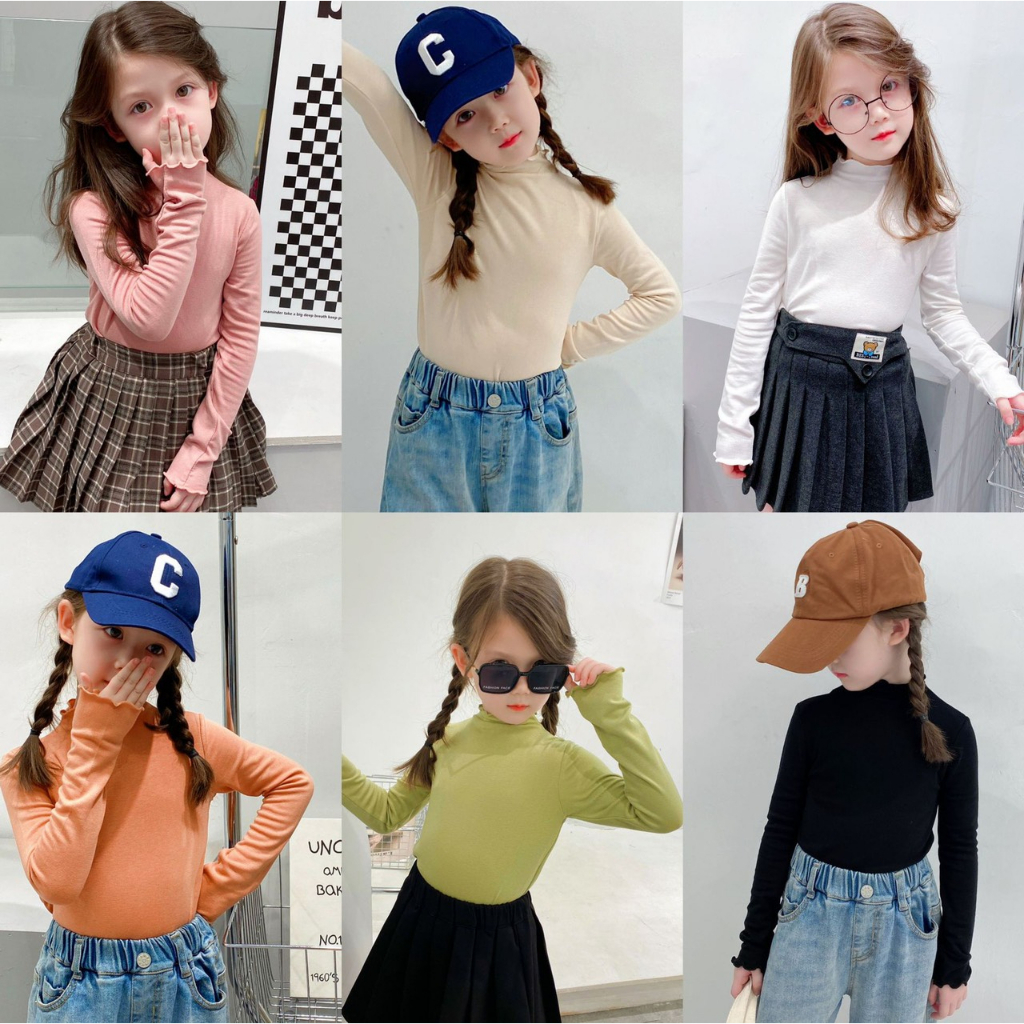 Áo cotton giữ nhiệt cho bé gái họa tiết len nhún bèo cao cổ phong cách Quý tộc
