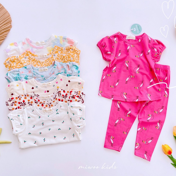 Bộ tay ngắn quần dài Bozip siêu mềm mịn mát cho bé gái từ 7-19kg