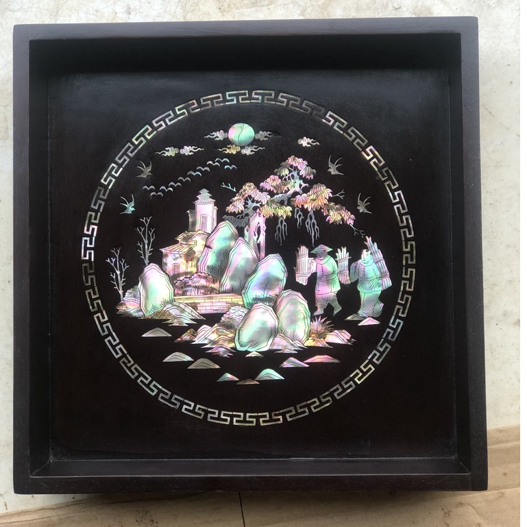 Khay Trà Gỗ Gụ Khảm Ốc Singapo - Kích thước vuông 25 cm