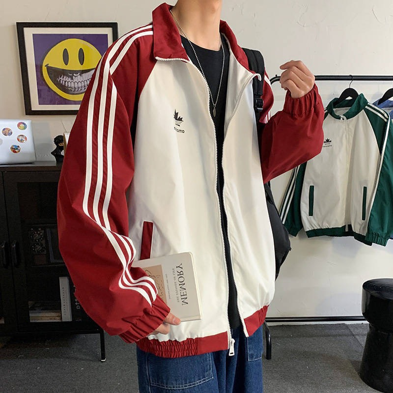 Áo khoác dù nam 2 lớp cổ trụ tay phối sọc form thể thao năng động chất dày dặn MS96