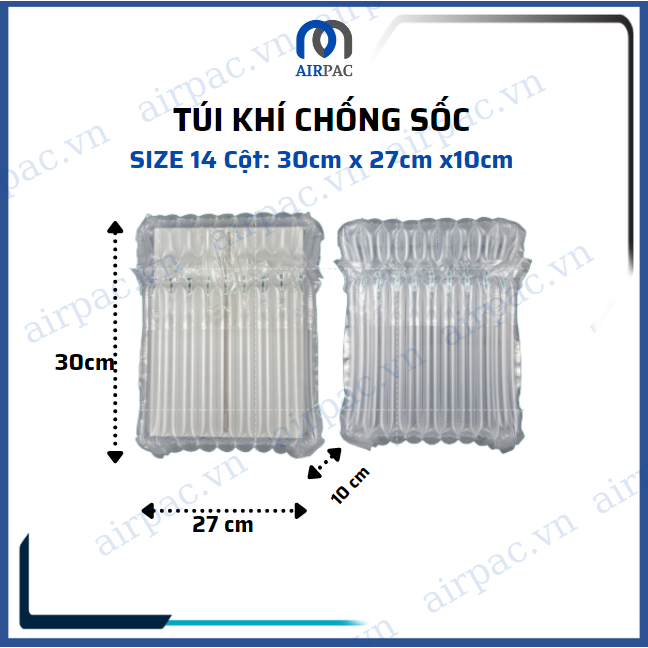 Bao bì đóng gói túi nilon, bọc khí chống sốc Airpac vận chuyển hàng hóa dễ vỡ 14 cột bọc đồ 30cm x 27cm x 10cm