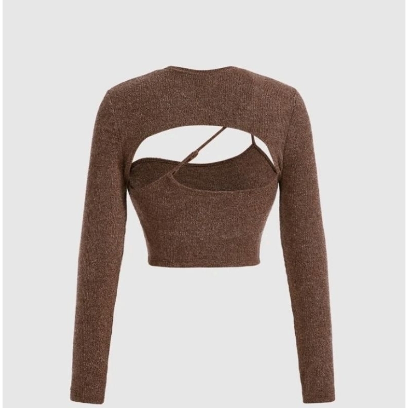 Pass áo crop thun nâu