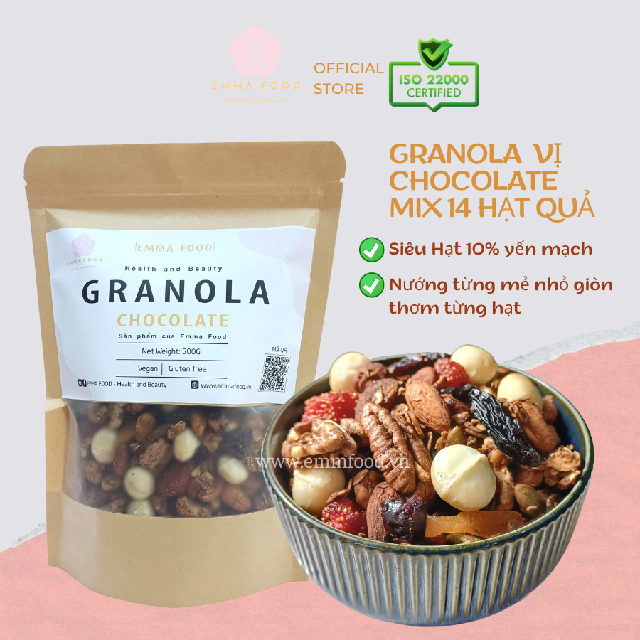 250G Granola Chocolate Siêu Hạt EMMA FOOD Ngũ Cốc Dinh Dưỡng Ăn sáng, ăn phụ lành mạnh