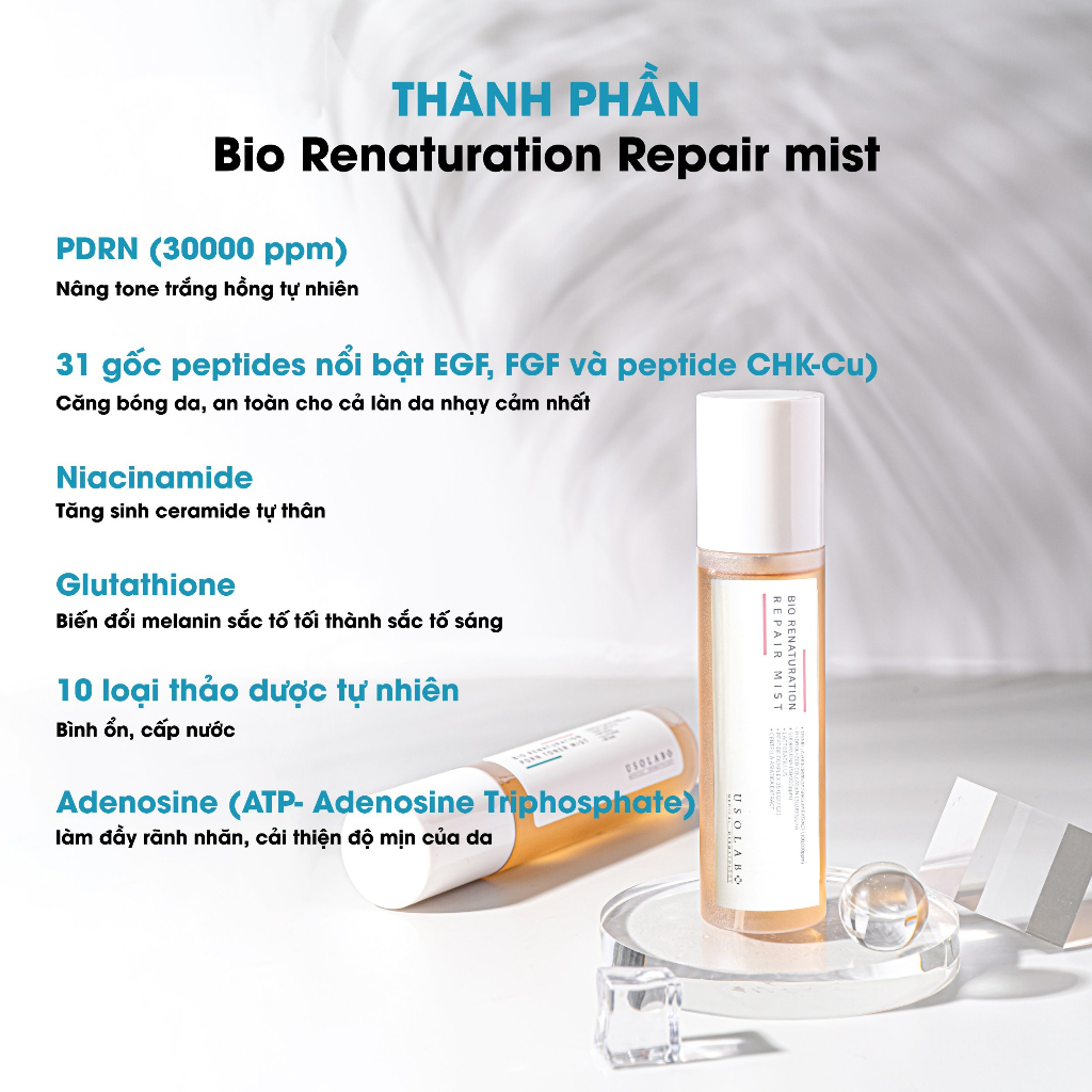 Xịt khoáng và toner 2in1 Usolab trắng da, phục hồi Bio Renaturation Repair mist 150ml