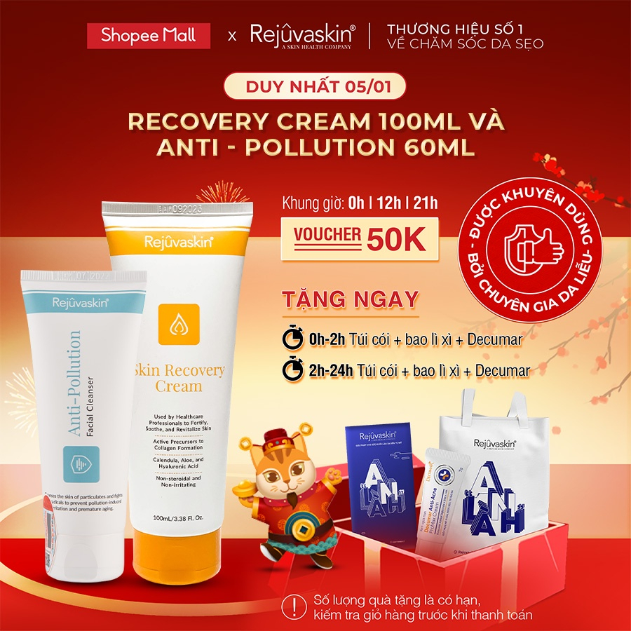 Combo Kem dưỡng ẩm phục hồi da Recovery Cream 100ml và SRM sạch sâu Anti-Pollution 60ml