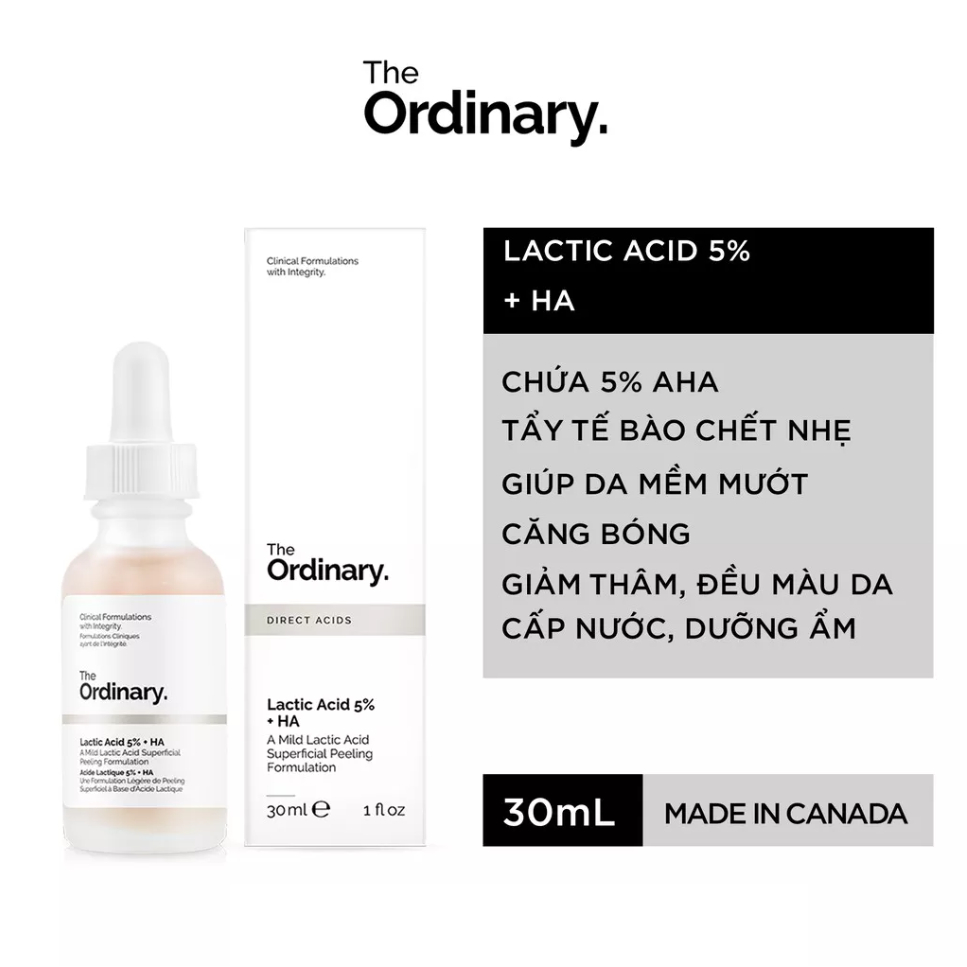 Serum tẩy tế bào chết sáng da, mờ thâm Lactic 5% 10% Acid + HA The Ordinary 30ml