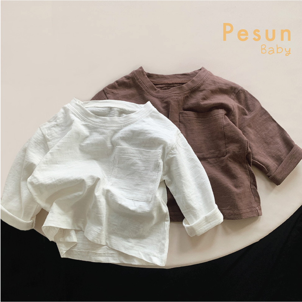 Áo Thun Tay Dài Dáng Basic Có Túi Cho Bé