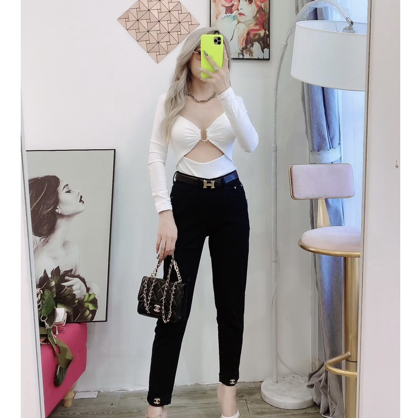 Áo tay dài kiểu hở ngực sexy hàng quảng châu thiết kế chất thun cực mịn mát fom body co dãn thoải mái
