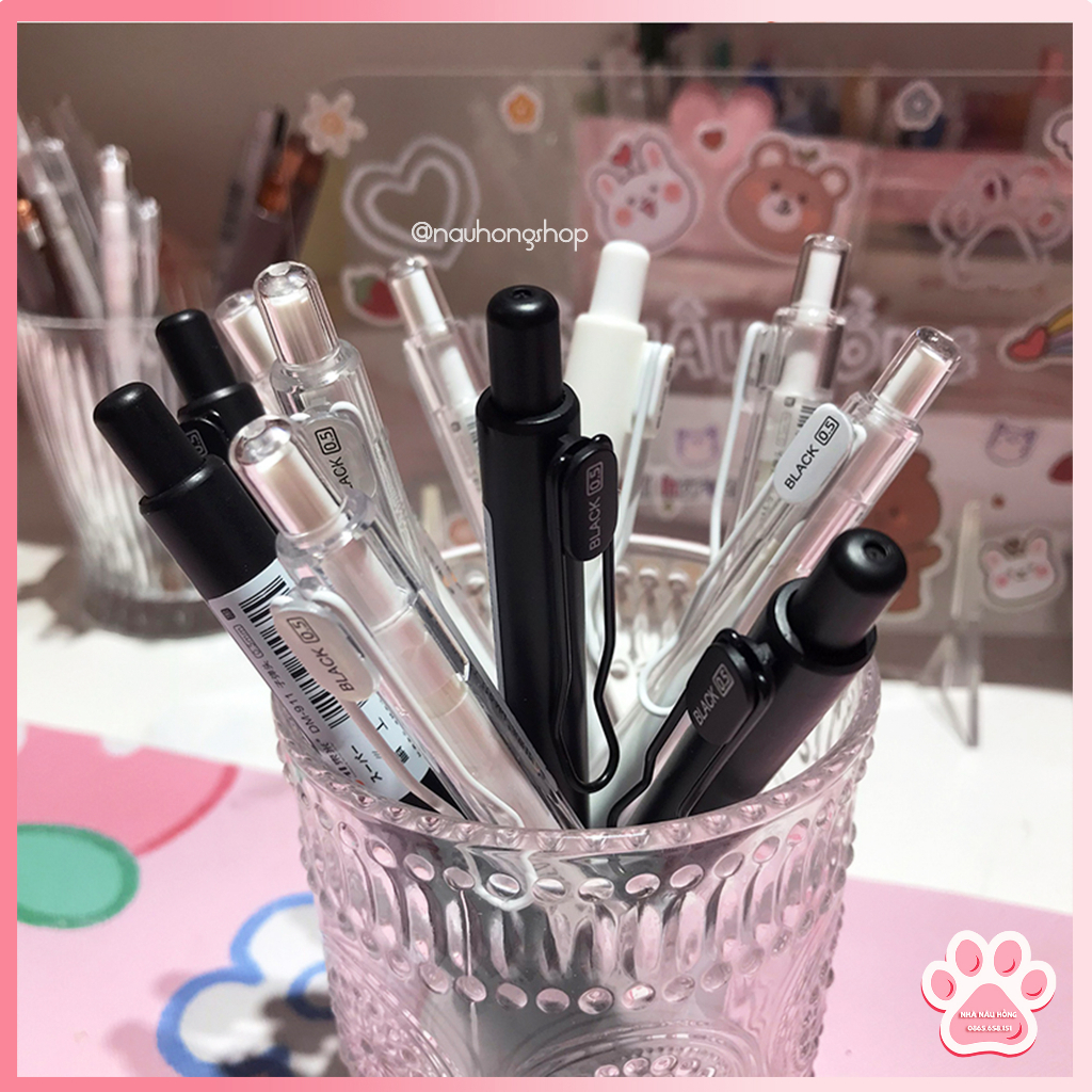 Bút Gel bấm DOMI mực đen ngòi 0.5mm phiên bản basic DM911 cao cấp, khô nhanh